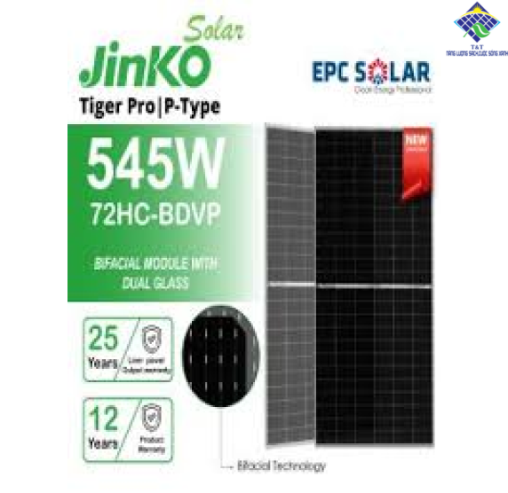 Tấm pin năng lượng mặt trời| 2 mặt kính Bifacial| Jinko Tiger Pro 545W P-type |72HC-BDVP
