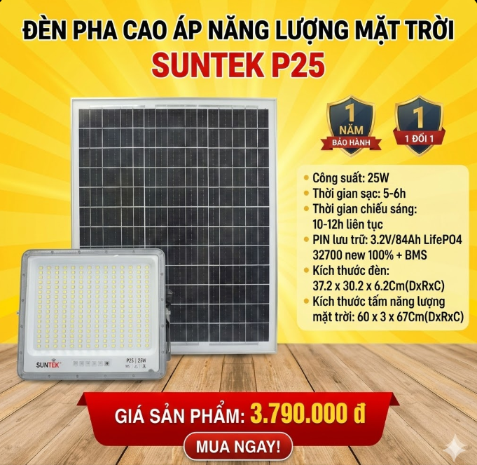 Đènn pha Cao áp năng lượng mặt trời SUNTEK P25 