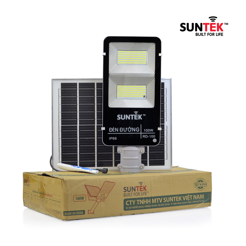 Bộ đèn pha led năng  lượng mặt trời  .Model: RP-100,  hiệu: Suntek. Bảo  hành 18 tháng