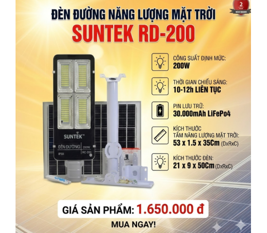 Bộ đènn đường năng  lượng mặt trời  .Model: RD-200,