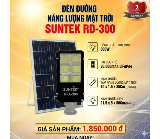 Bộ đènn đường năng  lượng mặt trời  .Model: RD-300,
